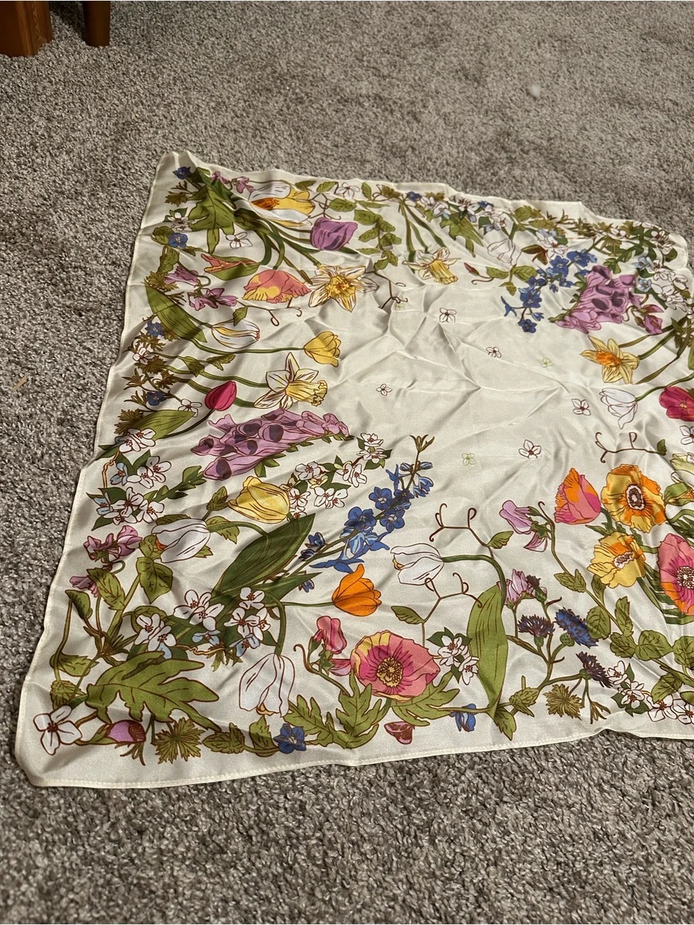 Vera Bradley Cream Floral Silk Square Scarf with Multi-Color Blooms